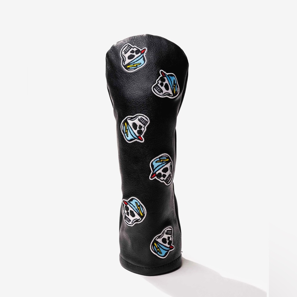 Black Leather Golf Club Headcover with Skull Design